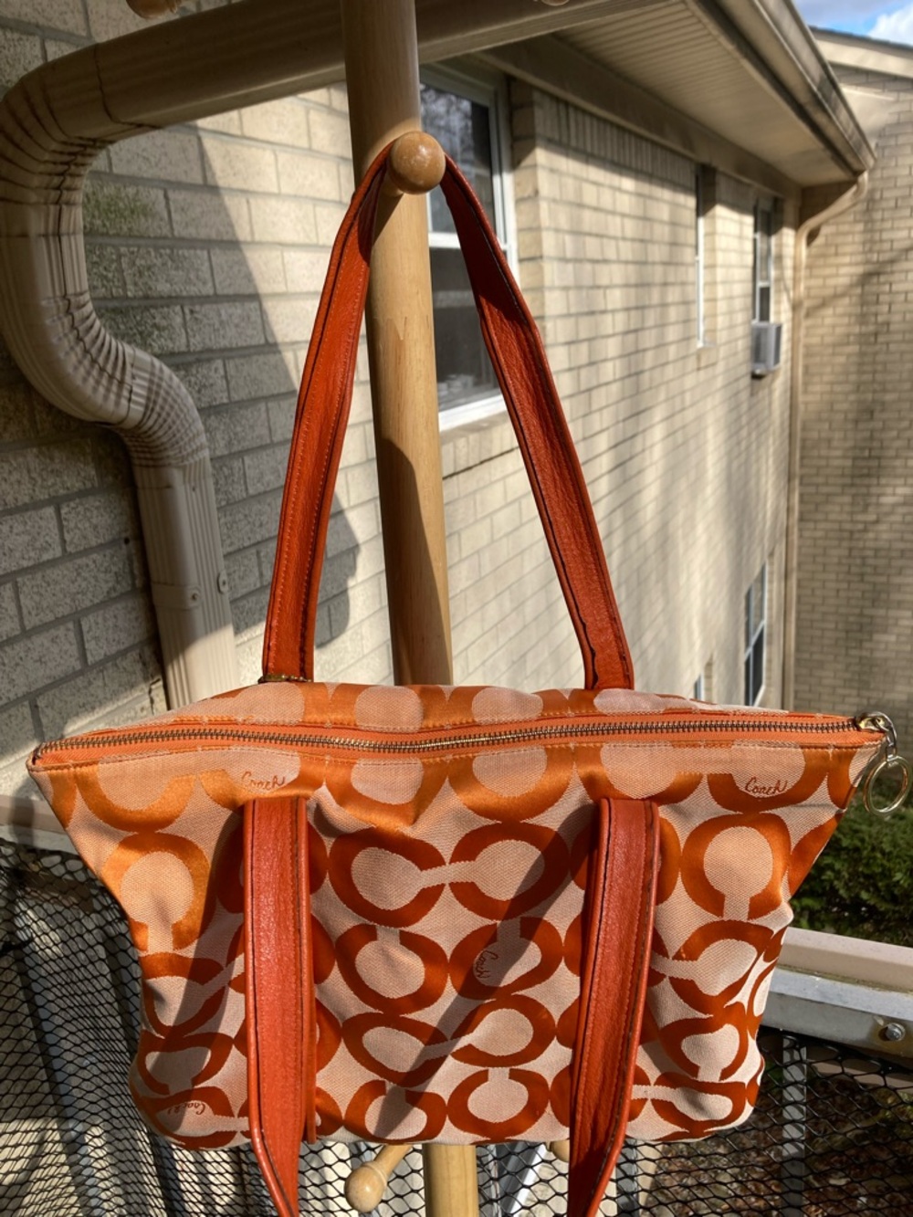 Coach Poppy Orange Signature Print Large Zipper Top Tote Bag 2009 KO994 13826 - Picture 8 of 17
